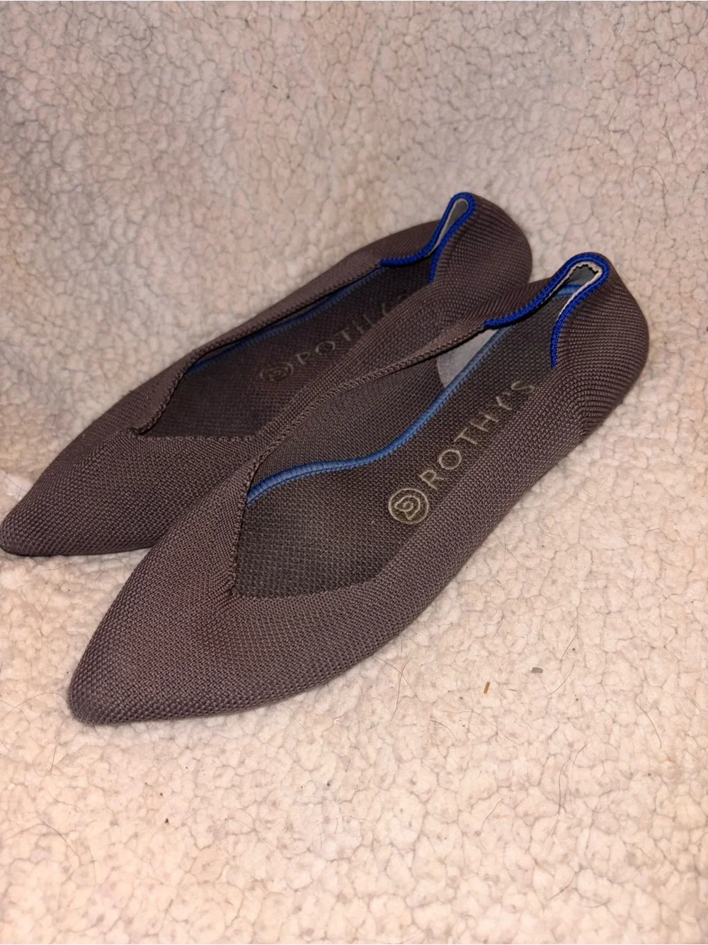 Rothy’s The Point Brown Taupe Knit Blue Trim Flats Women’s Size 6 US